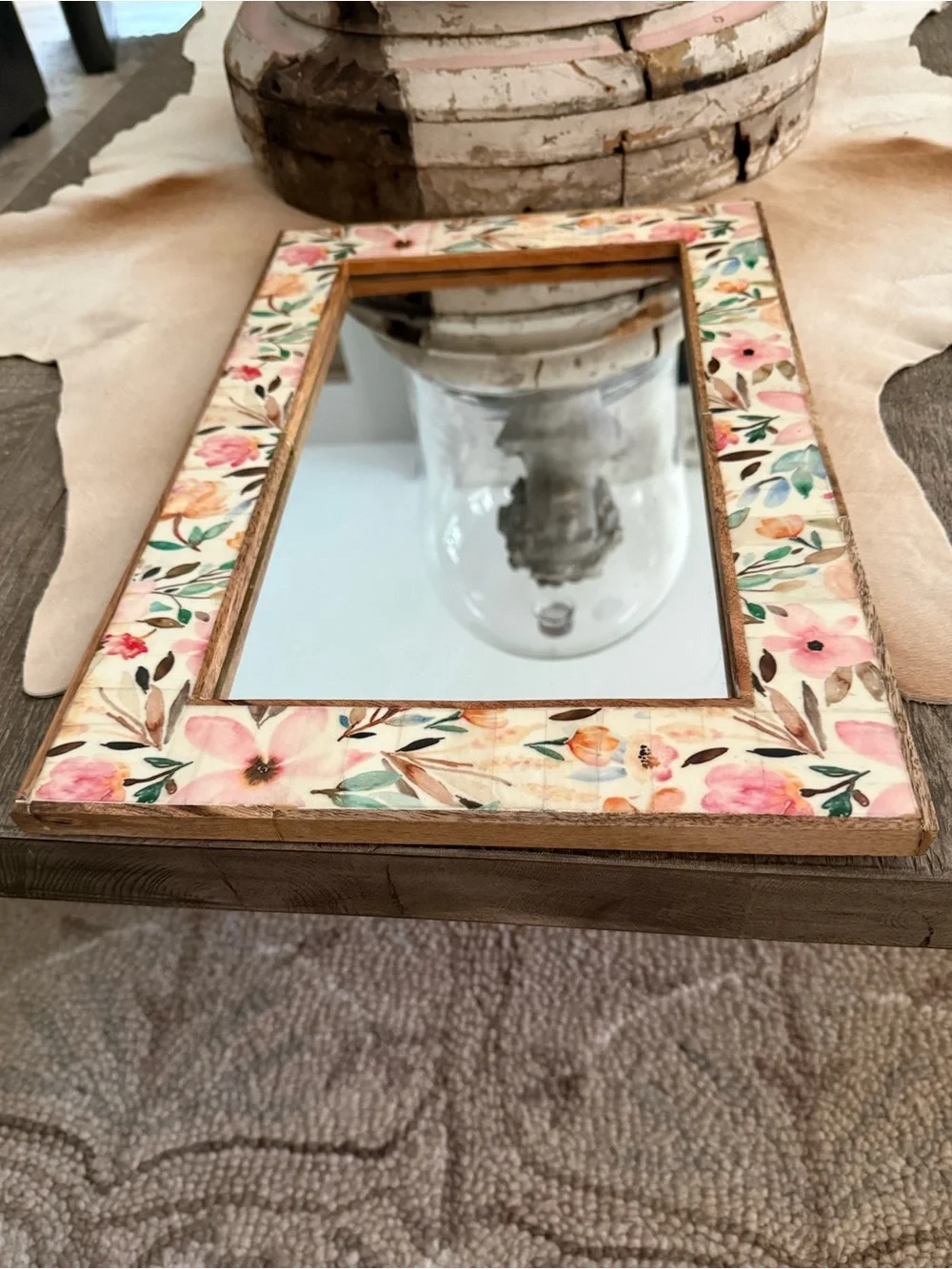 Gorgeous Floral Accent Wall Mirror in Brown and Green Pastel Colors